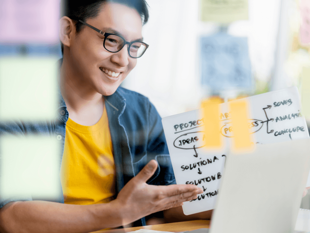 man is presenting a guide on how to use AI